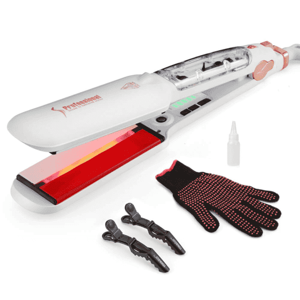 Hair Ceramic Straightener Infrared Steam Flat Iron White